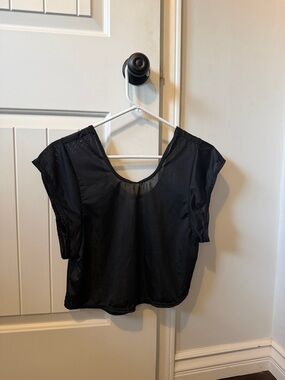 Varley Black Short Sleeve Sheer Crop Top